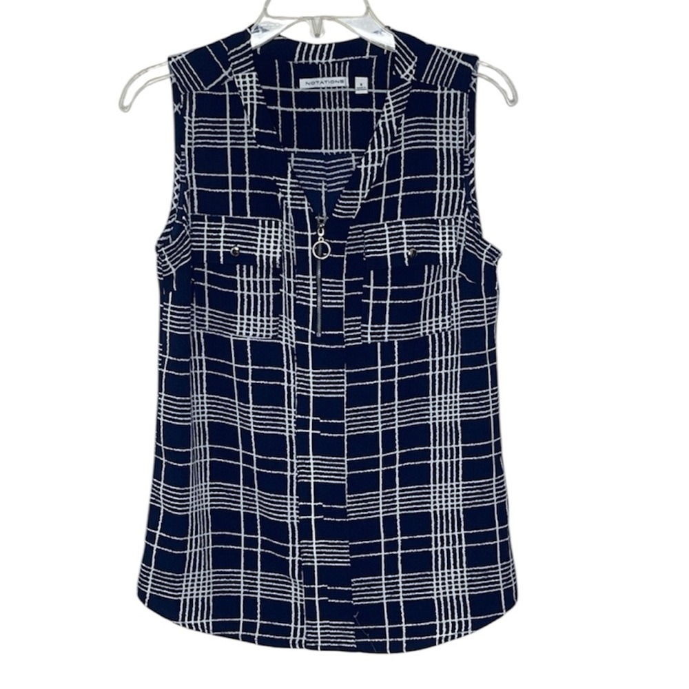 🆕 NOTATIONS Front Zip Sleeveless Blouse with 2 Pockets Size S